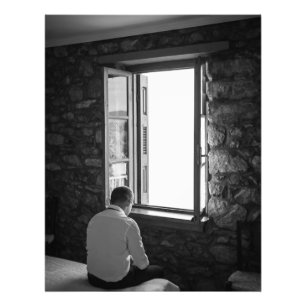 Black and white photo of man