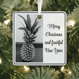 Black and White Photo of Pineapple Christmas Metal Tree Decoration