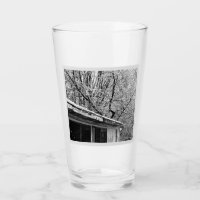 Black and White Photo of Rustic Snowy Winter Scene