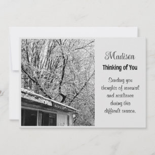 Black and White Photo of Rustic Snowy Winter Scene Holiday Card