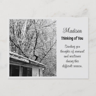 Black and White Photo of Rustic Snowy Winter Scene Holiday Postcard