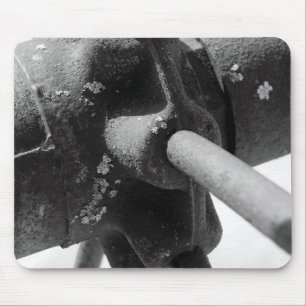 Black And White Photo of Rusty Machinery Mouse Mat
