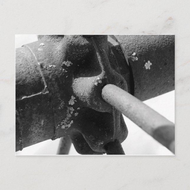 Black And White Photo of Rusty Machinery Postcard (Front)
