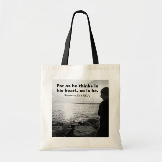 Black and White Photo of Sea and Man Bible Verse Tote Bag