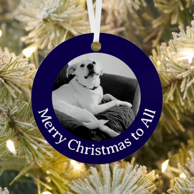 Black and White Photo of Talking Dog Christmas Metal Tree Decoration (Insitu)
