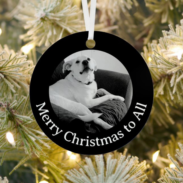 Black and White Photo of Talking Dog Christmas Metal Tree Decoration (Insitu)