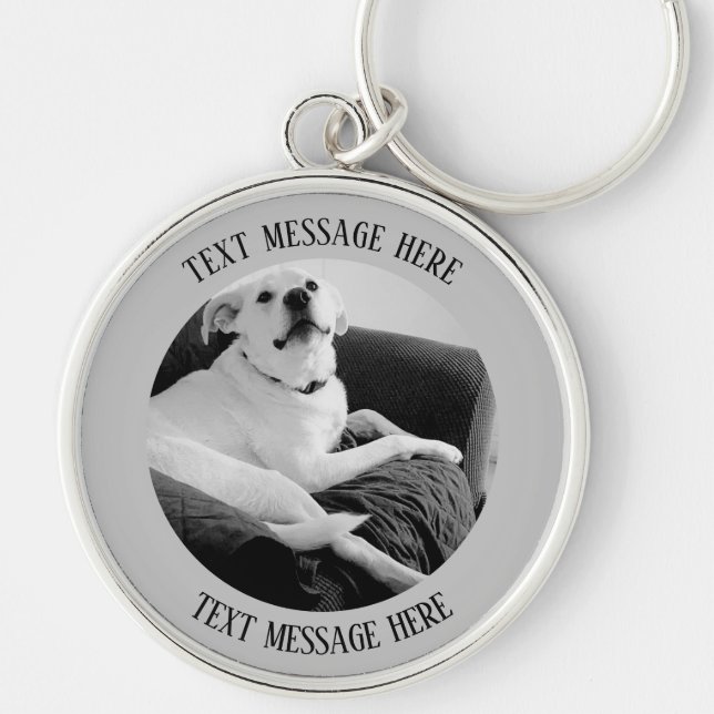 Black and White Photo of Talking Dog Text Message Key Ring (Front)