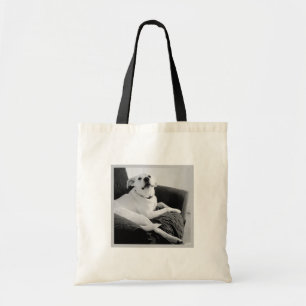 Black and White Photo of Talking Dog Text Message Tote Bag