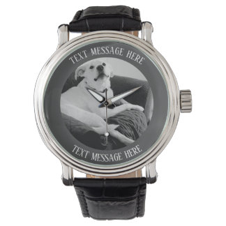 Black and White Photo of Talking Dog Text Message Watch