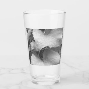 Black and White Photo of Wet and Dewy Grape Leaves Glass