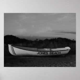 Black and White Photo,  Row Boat at Jones Beach Poster