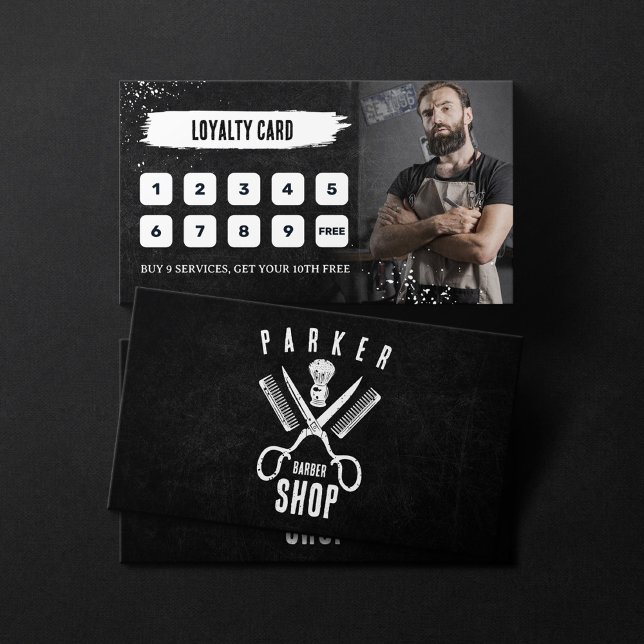 Black and White Photo Rusty Barbershop Men Shave Loyalty Card (Creator Uploaded)