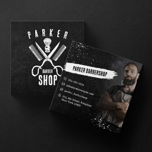 Black and White Photo Rusty Barbershop Men Shave Square Business Card