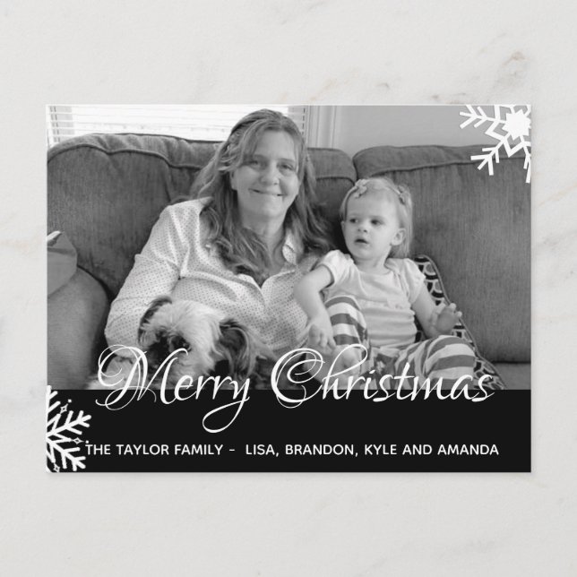 Black and White Photo Snowflakes Christmas Postcard (Front)