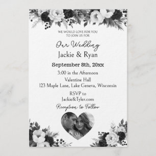 Black and White Photo Template Botanical  Wedding 