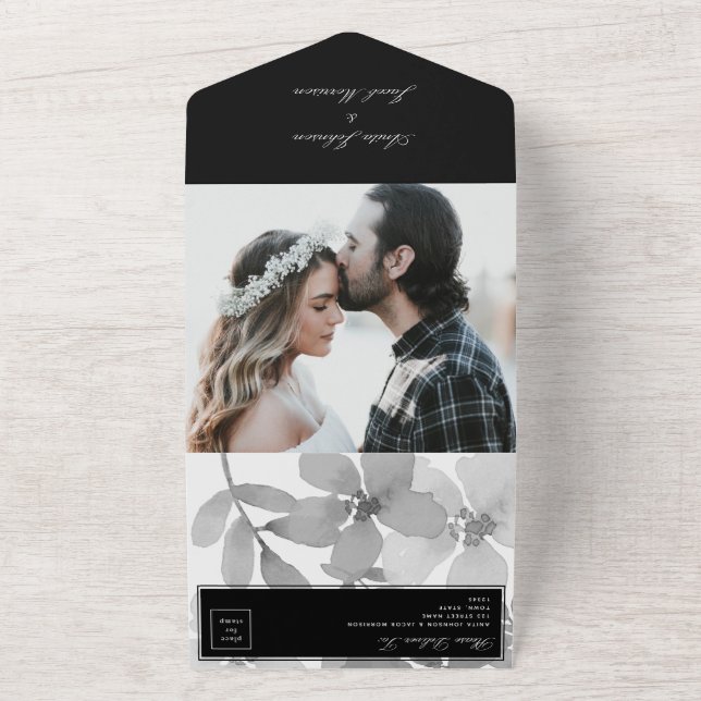 Black and White Photo Wedding All In One Invitation (Outside)