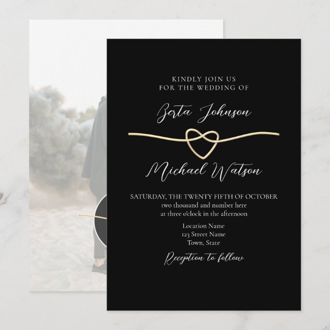 Black and White Photo Wedding Invitation (Front/Back)