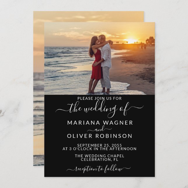 Black and White Photo Wedding Invitation (Front/Back)