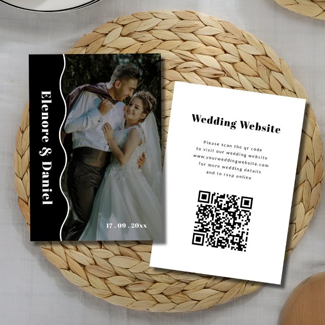 Black and White | Photo Wedding Side Wave QR code Enclosure Card (Black and White | Photo Wedding Side Wave QR code Enclosure Card)