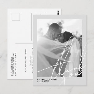 Black and White Photo Wedding Thank You Postcard