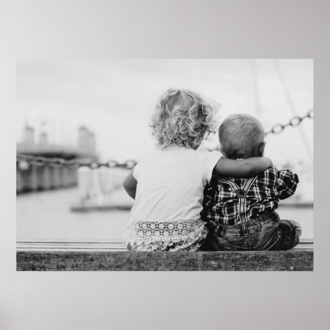 Black and white photograph of a boy and girl… poster (Front)