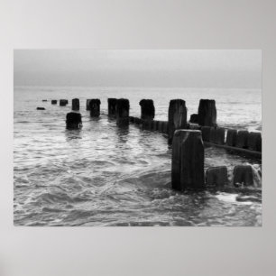 Black and white photography – “Seaside breakers” Poster