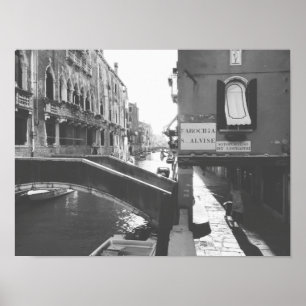 Black and White Photography Venice Italy Canal Poster