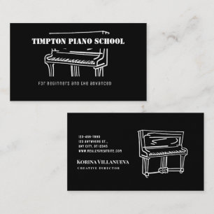 Black and White Piano illustration Music Teacher Business Card