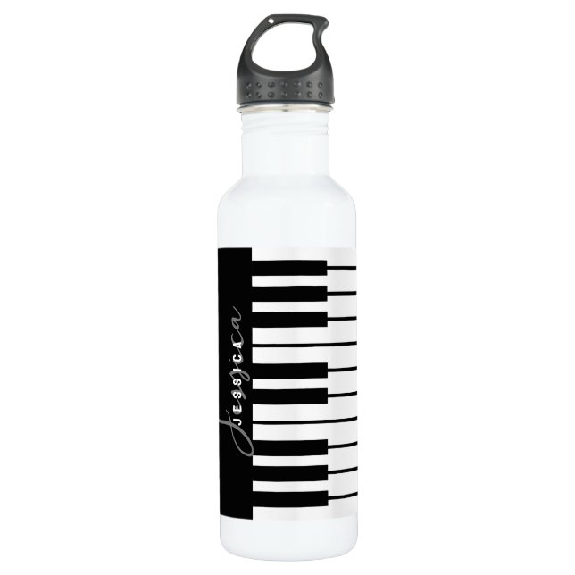 Black and White Piano Keyboard Monogram 710 Ml Water Bottle (Front)