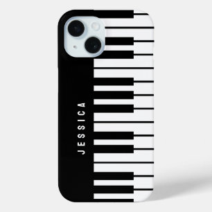 Black and White Piano Keyboard Monogram iPhone 15 Case
