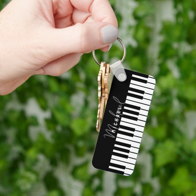 Black and White Piano Keyboard Monogram Key Ring (Hand)