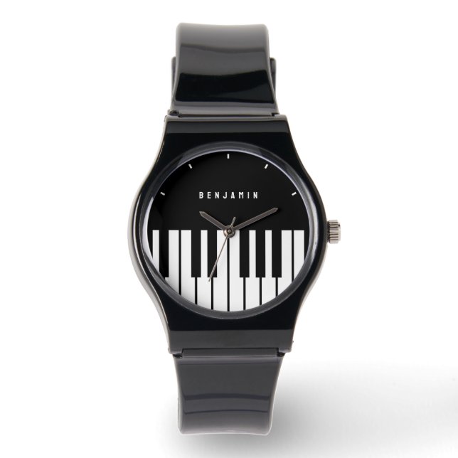Black and White Piano Keyboard Monogram Watch (Front)