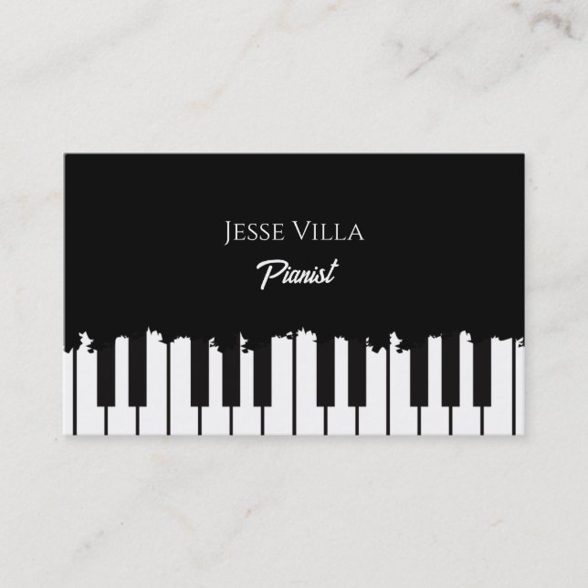 Black And White Piano Keyboard Pianist  Business Card (Front)