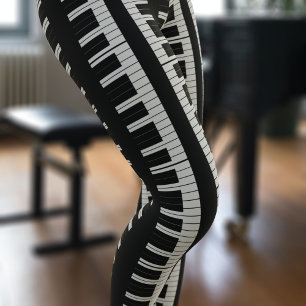 Black and White Piano Keyboard Pianist Musician Leggings