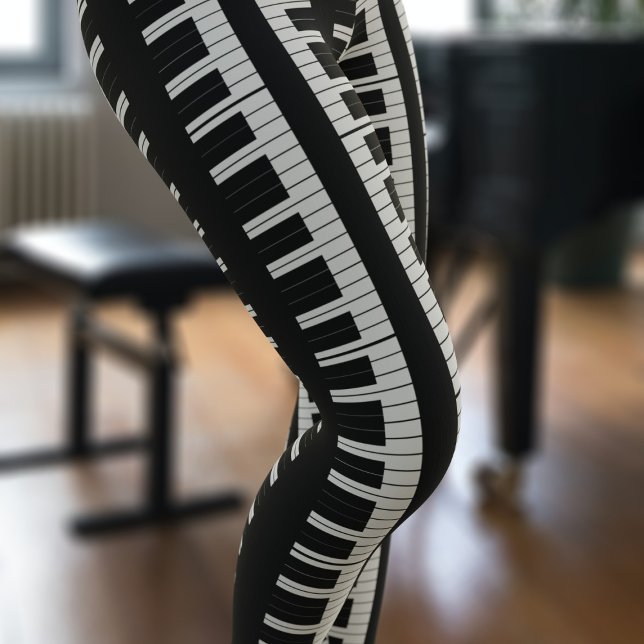 Black and White Piano Keyboard Pianist Musician Leggings (Comfy leggings to wear when you're playing a piano)