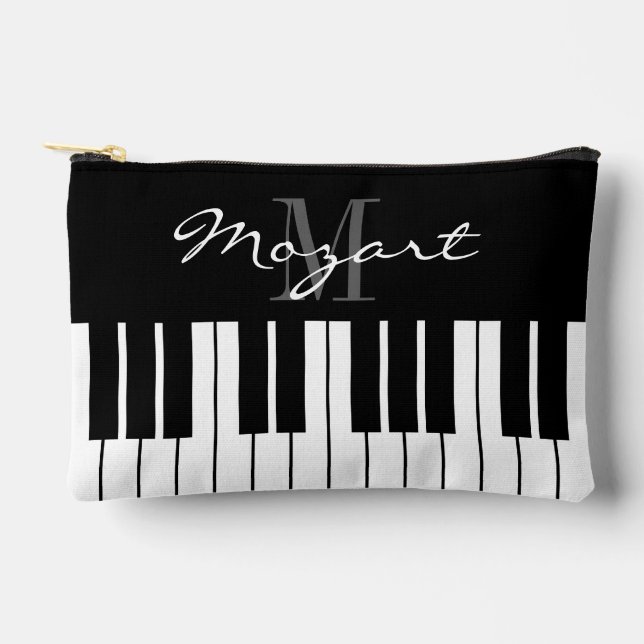 Black and white piano keys custom cosmetics bag (Front)
