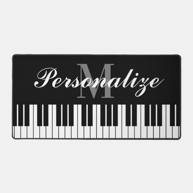 Black and white piano keys custom monogram desk mat (Front)