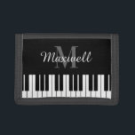 Black and white piano keys custom monogram trifold wallet<br><div class="desc">Black and white piano keys custom monogram Trifold Wallet. Personalised Christmas or Birthday gift idea for piano player,  pianist,  music teacher,  instructor,  students,  musician,  kids,  boy,  girl,  son,  daughter etc. Available in different colours like red black or blue. Classical keyboard design with monogrammed name initial.</div>