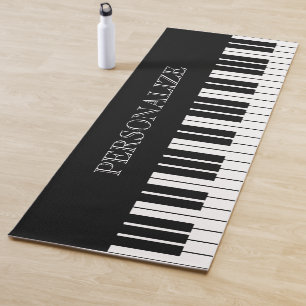 Black and white piano keys custom name yoga mat