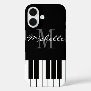 Black and white piano keys monogram custom iPhone 16 case