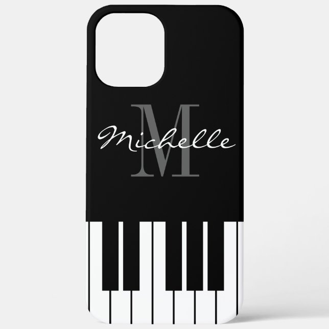 Black and white piano keys monogram iPhone 12 case (Back)