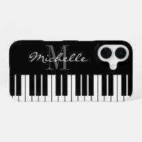 Black and white piano keys monogram iPhone 16 case