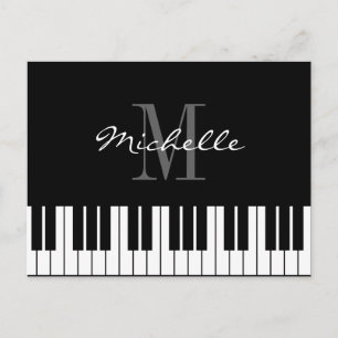 Black and white piano keys monogram postcards