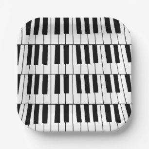 Black and White Piano Keys Pianist Musician Party Paper Plate