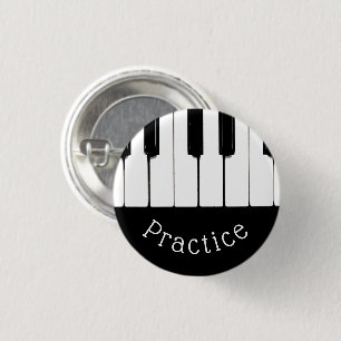 Black and White Piano Keys, "Practice" 3 Cm Round Badge