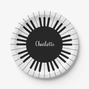 Black and White Piano Keys With Customazed Name Paper Plate