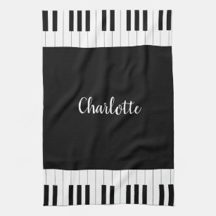 Black and White Piano Keys With Customazed Name Tea Towel