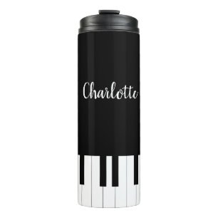 Black and White Piano Keys With Customazed Name Thermal Tumbler