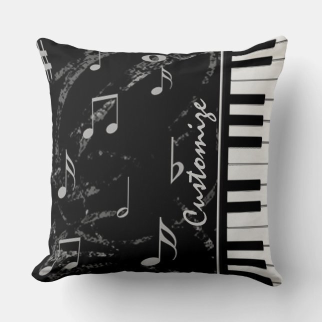 Black and White Piano Music Cushion (Front)