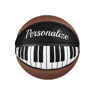 Black and white piano music keys custom name mini basketball